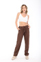 Blayn Women's Tan Linen Textured High Waist Wide Leg Pants with Tie Waist - 4