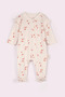 Baby Girl Strawberry Patterned Zippered Booties Jumpsuit 100% Cotton Long Sleeve 0-9 Months - 2