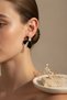 Black Enamel and Pearl Detailed Stylish Flower Motif Bijouterie Earrings for Women - 6