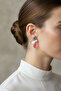 Colorful Enamel Pearl Detailed Flower Design Bijoux Earrings - 2