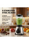 Countertop Blender, 6‑Stainless‑Steel Blades Kitchen Blender with 5‑Speed Control & Pulse Function, Glass Jar Blender with Safety Lock System for Smoothies, Shakes, Sauces & Frozen Drinks