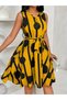 Women's sleeveless v-neck patterned short supreme dress with belted waist - 4