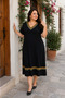 Timeless Elegance - Women's Ethnic Patterned V-Neck Stripe Detailed Comfortable Fit Long Viscose Dress - 2