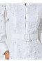 White Cotton Schiffli Belted Midi Dress - 4