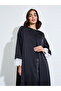 Black Solid Open Front Abaya with Delicate Lace Trim - 2
