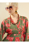 Olive and Red Floral Wrap Neck Maxi Dress - 4