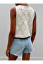 White Sleeveless Knit Top with Tie Detail - 2