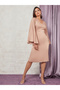 Extreme Flared Sleeves Satin Midi Dress with Back Slit