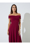 Burgundy Off-Shoulder A-Line Maxi Evening Dress - 2