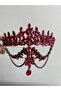 Red Stone Bridal Crown with Forepiece Red Crown with Forepiece Bindali Crown Bindali Forepiece Henna Night Crown Indian Model Henna and Engagement Crown - Custom Design Red Luxury Hair Accessory - 4