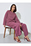 Burgundy Textured Long Top and Wide-Leg Trousers Modest Set