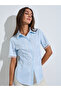 Blue Striped Short Sleeves Shirt with Lace Detail - 4