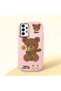 Samsung Galaxy A32 Compatible Case Camera Protective Pink Silicone Couple Phone Case with Bear Pattern