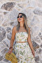 Beige Thin Strap Floral Patterned Blouse Skirt Set - 2