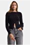 Women's Black W6-1 Belt Length Flexible Fabric Buttoned Knitwear Cardigan - 4