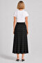 Women's Pleated Patterned Flowy Maxi Skirt Y26-32478-Black - 3