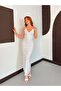 Women's Pearl White Sequined Thin Strap V-Neck Long Evening Dress - 5