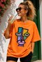 Modern Abstract Face Print Crew Neck Casual Unisex Oversize T-Shirt - Art Themed Cotton T-Shirt