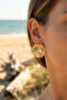 Gold Color Shell Earrings with Starfish and Turquoise Stone Detail - - 2