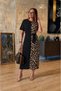 Women's Short Sleeve Crew Neck Long Viscose Dress with Leopard Detail on One Side - 2