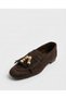 Bead Loafer Women's Brown Tasseled Beaded Detailed Suede Ballerina Shoes - 6