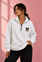 Leopard Bow Printed Half-Zip Stand Collar Sweatshirt