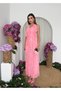 Women's Pink Midi Dress V-Neck Flounced Chiffon Sleeveless Event Dress - 8