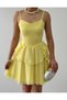Women's Sari Strap Mini Dress with Sweetheart Neckline and Layered Chiffon Skirt - 2