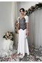 Women's Ecru Midi Dress with Heart Collar, Lace Detail, Balloon Sleeves, Evening Dress - 8