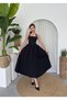 Women's Black Halter Neck Square Neck Shirred Skirted Poplin Midi Dress - 8