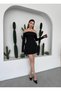 Women's Black Mini Dress Boat Neck Long Sleeve Mini Atlas Dress with Pockets - 4