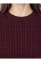 Alita City Lcw Modest Burgundy Hair Braid Patterned Women's Knitwear Sweater with a Difference - 3