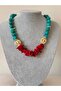 Modern Design Necklace with Turquoise & Coral Stones - 3