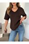 V-Neck Basic T-Shirt - Brown - 3