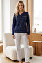 Navy Blue Patterned Buttoned Cotton Lycra Knitted Pajama Set26240346 - 2