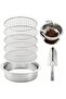 Soil sieve set 5-in-1, including shovel and sieve frame, silver.