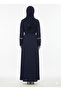 Rizqé Navy Blue Abaya | Linear Silver Embellished Belted Modest Dress | Premium Evening Gown - 3