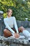 Women's Ecru High-Neck Knitted Patterned Ruffle Cuff Long Sleeve Knitwear Sweater - 2