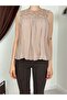 Women's Beige Lace Detailed Pleated Sleeveless Woven Blouse Regular Length - 4