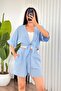 Women's Baby Blue Muslin Front-Tie Crop Kimono with Half Sleeves and Plain Texture