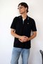 Men's Polo Collar Lily Embroidered 100% Cotton T-Shirt Black White - 26Y 2118