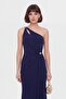 Women's Navy Blue One-Shoulder Accessory Detail Long Knitted Event Dress - 2