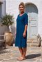 Navy Blue Pool Collar 3/4 Sleeve Hidden Pocket Lined Embroidered Casual Cotton Woven Dress 105 56 - 5