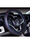 Microfiber Leather Car Medium Steering Wheel Cover (14.5''-15'',Black Dark Blue)
