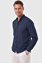 Men's Navy Blue Hakim Collar Shirt Relaxed Fit Lycra Cotton Wrinkle-Free No Ironing Required 2602632 - 2