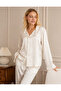 Women's Satin Collar and Cuff Ruffle Cat Printed Buttoned Pajama Set