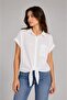 Women's Front-Tie Linen White Shirt with Pockets