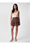 Lcw Vision Ecru Elastic Waist Patterned Layered Mini Skirt with Shorts