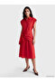 Two Mt Shop Quality Lcw Vision Red Voile Plain Standard & Regular Shirt Collar Midi Shirt Dress - 2