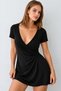 Women's Short Sleeve Deep Double Breasted Collar Short Viscose Dress